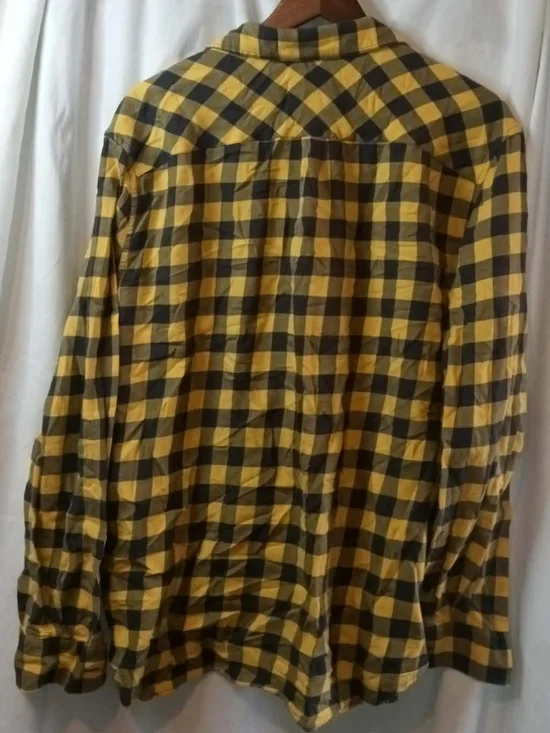 XL Classic Fit American Eagle Cabincore Yellow Black Plaid Shirt Soft Preppy Y2K - Picture 2 of 10